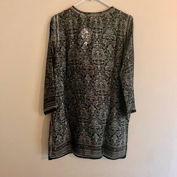 Sevya Handmade Silk Tunic Womens Size Small Black and Grey Embroidered Top - Picture 10 of 12